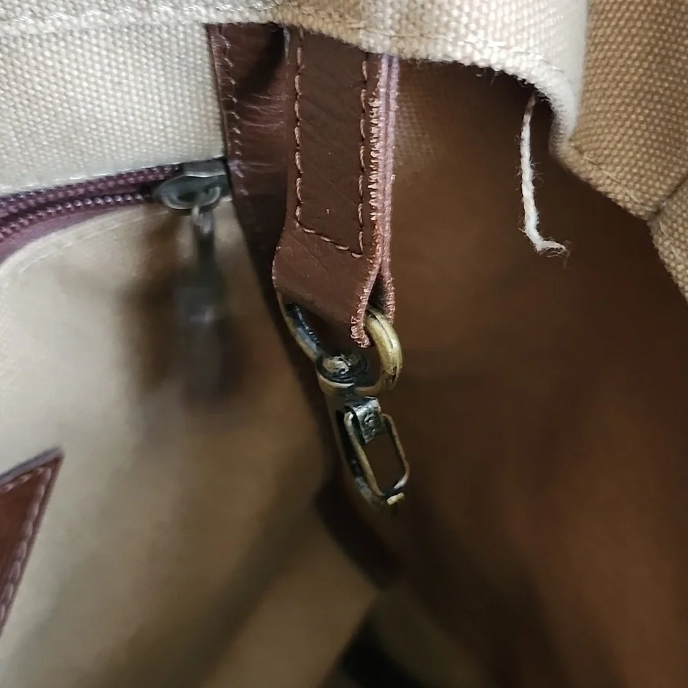 Ellington Unisex Sling Assistant Backpack Khaki Canvas/Brown leather Trim